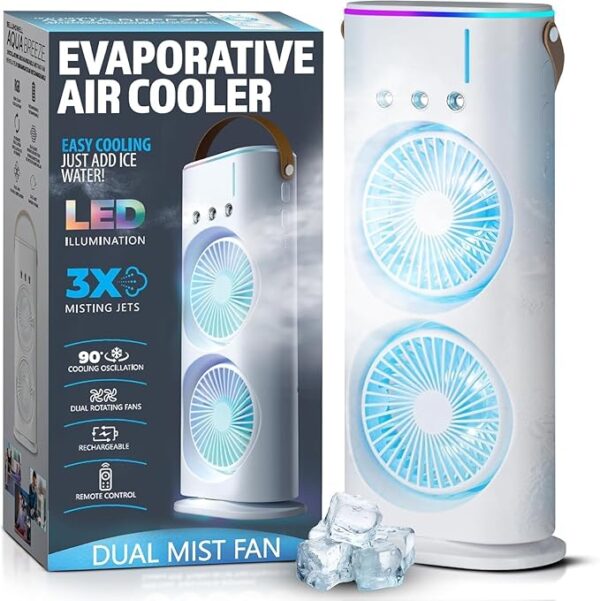 Owme Mini Air Cooler for Room Cooling AC Portable Mini Fan | Arctic Cooler with 280ml | Rechargeable Mist Cooling Fan | 3 H Timer, 3 Wind Speeds, WHITE